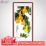 迅典竹报平安挂画客厅国画玄关装饰画手绘竖版字画入户走廊过道风景画 五福临门 实木带框63*123厘米