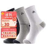 川崎KAWASAKI专业羽毛球袜跑步运动袜透气包裹减震男款薄中袜3双装KW-R141D 黑/白/灰