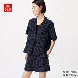 优衣库麻混纺裙裤女装/格纹休闲裤裤子477613 69 藏青色 S /155/62A