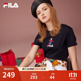 斐乐（FILA）官方女士短袖T恤夏印花运动女装针织短袖套头衫小熊T刺绣上衣 传奇蓝-NV M 165/84A