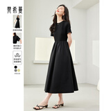 梵希蔓简约通勤黑色短袖连衣裙女2025年夏季新款收腰显瘦小黑裙子 M6986 黑色 L