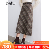 百图betu女装冬季新款半身裙直筒复古格纹百搭显瘦裙子女2410D04 咖格 L