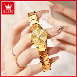 欧利时（OLEVS）瑞士认证品牌手表女简约气质女士手表钨钢双日历夜光防水石英表 欧利时-8697女-钨钢全金色