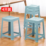 茶花 塑料凳子家用条纹高方凳子板凳46.6cm 绿色4只装 