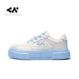 CN板鞋夏季新款女鞋小白单鞋高颜值厚底内增高百搭休闲时尚国风 天蓝色 37