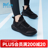 361°儿童运动鞋男童跑鞋秋冬密网轻便魔术贴女童皮革加绒保暖运动鞋 【四季密网】碳黑 37