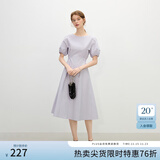 范思蓝恩韩系休闲泡泡袖连衣裙女夏季2025新款松紧收腰A字裙2383 柔雾紫 S