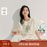 茵曼（INMAN）【商场同款】纯棉印花T恤2025夏季女装新款宽松百搭短袖上衣 古杏色 XL