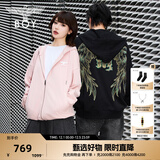 BOY LONDON【灿若繁星】秋情侣风外套潮牌刺绣开衫连帽卫衣N06904 黑色七彩翅膀 L