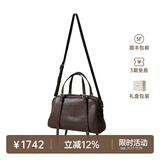 裘真植鞣头层羊皮悠悠保龄球包女复古休闲大容量手提单肩包 咖啡色肩带款-羊皮 预售20天