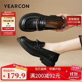 意尔康小皮鞋女英伦风厚底增高舒适乐福鞋25春款 49861W 黑色3 35