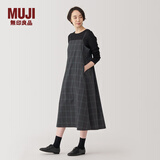 无印良品（MUJI）女式 易干 平纹 吊带连衣裙 女装裙子春季 长裙 美拉德 深灰色格纹 XL (165/92A)