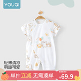 优奇婴儿衣服夏季薄款纯棉短袖连体衣新生儿衣服男女宝宝睡衣哈衣爬服 短袖【印花】小猪气球 59cm
