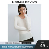 UR秋季新款女装简约基础百搭休闲修身V领针织衫UWB940008 象牙白 L