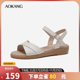 奥康（Aokang）女鞋坡跟一字带凉鞋牛皮舒适日常休闲外穿妈妈鞋T666688811米36码
