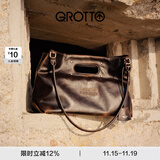 个乐SOFT CARRY托特包百搭大容量牛皮手提单肩包通勤电脑包礼物 焦木棕M (双logo浮雕压印)  （10.9英寸平板）