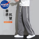 NASA MARVEL休闲裤男春秋季宽松美式潮流侧边条纹运动裤子 深灰 XL