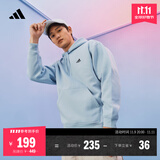 adidas情侣加绒加厚宽松连帽长袖套头卫衣男女秋冬阿迪达斯轻运动 蓝色/黑色   M