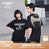 BOY LONDON【金翼锁链】夏季短袖情侣款翅膀烫金潮牌凉感T恤N01918 黑印金N01918 经典升级 M