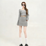 铂呐苓毛呢短裙波点2025秋冬新款韩系高腰显瘦百搭防走光洋气a字半身裙 浅灰毛呢短裙【波点】 L