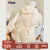 FILA斐乐官方女装外套秋季上衣多彩潮流加绒保暖开衫连帽小熊外套 奶盐白-F51W138599FIV(加绒) 160/80A/S