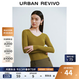 UR秋季新款女装简约基础百搭休闲修身V领针织衫UWB940008 褐绿 L