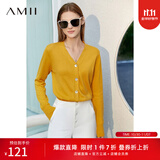 AMII女装2025极简洋气V领针织开衫秋季新款全棉长袖上衣女短 柔黄 S 155/80A
