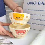 可爱葫芦陶瓷家用奶油饭碗少女心网沙拉卡通手绘高颜值心碗大容量 蜂蜜熊一碗一勺（2色随机）