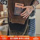 马登工装美式复古灯芯绒束脚长裤松紧腰条绒滑板锥型直筒休闲裤子男秋 咖啡色 2XL