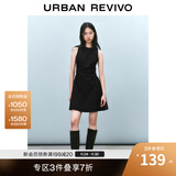UR2025春季新款女摩登气质褶皱收腰显瘦无袖连衣裙UYY750030 黑色 XL