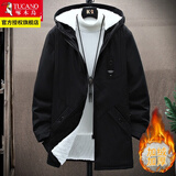 啄木鸟夹克男外套中长款韩版潮流中青年男士春秋季休闲连帽男装 黑色加绒 4XL