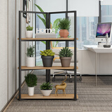 喆威 铁艺办公屏风隔断墙展示架置物架简约工业风陈列架书架花架定制 两扇三层90*36*135cm浅胡桃黑架