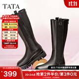 他她（TATA）厚底长筒靴女靴英伦加绒保暖骑士靴高筒靴秋冬新WXK02DG3 黑色(单里) 37