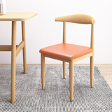 虞萌馨迪家具餐椅北欧风牛角椅靠背椅简约经济书房凳子卧室家用仿实木椅子 原木色+桔色【PU款 】 小牛角椅