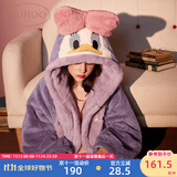 果壳（Gukoo）睡衣女冬季迪士尼联名珊瑚绒柔软加厚连帽睡袍可外穿情侣睡衣D 紫色黛西睡袍 M