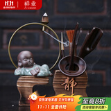 祥业 黑檀木六君子茶具配件实木底座倒流香哥窑紫砂茶宠功夫茶艺组合创意摆件 六君子-书