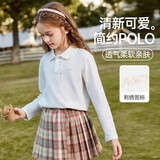 ASK JUNIOR 女童T恤2026秋装纯色运动休闲百搭儿童跑步Polo衫 白色 160