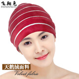 飞翔兔全棉睡帽纯棉夏季薄保暖空调男女睡觉厚包头套头巾光头化疗月子帽 冬季厚款天鹅绒棉套头帽-红条绒 XL码(头围59-61cm)