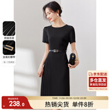 尚都比拉设计感拼接连衣裙夏季高级感气质百褶裙小个子中长裙子 雅黑色 M