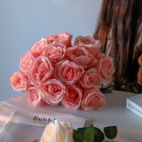 京东鲜花高档玫瑰花8支逼真仿真花花束摆设客厅餐桌装饰摆件拍照摄影道具