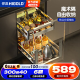悍高（HIGOLD）拉篮304不锈钢厨房橱柜双层调味篮带阻尼导轨 450柜2层-L系列调味篮【京仓发】