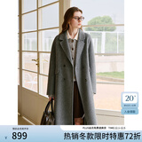 范思蓝恩钻石立裁系列 100%羊毛复古翻领双排扣大衣女秋冬高级感毛呢外套 高级灰 L