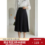 独束大码女装半身裙女新款韩版百褶裙遮肉显瘦高腰a字裙 黑色 L