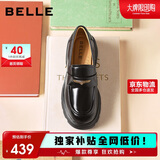 百丽乐福鞋女英伦风小皮鞋2025新款通勤单鞋JD007CM5 黑色-亮面 36