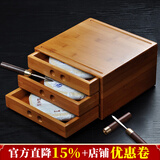 锦格普洱茶盒竹制分茶盘黑茶开茶盘茶针茶刀茶道零配单层开赏茶盘空盒 本色三层竹茶盒（+檀木茶刀）