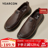 意尔康男鞋秋季羊皮舒适一脚蹬皮鞋男软面套脚商务休闲鞋 59171W 棕色41