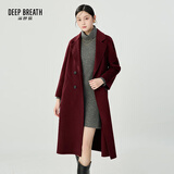 深呼吸DEEP BREATH女装翻领中长款过膝羊毛双面呢子大衣外套女A400619 安可拉红 L (4)