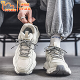 东方骆驼莆田男鞋2025新款秋季潮牌小众跑步运动休闲皮面透气厚底老爹潮鞋 米色【百搭款】 42