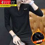 啄木鸟长袖T恤男春秋款翻领纯色男士衣服男装春装体恤打底衫 T102黑色加绒 3XL /185