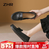 ZHR乐福鞋女春秋真牛皮蝴蝶结单鞋女通勤软底妈妈女鞋 BT37 黑色36